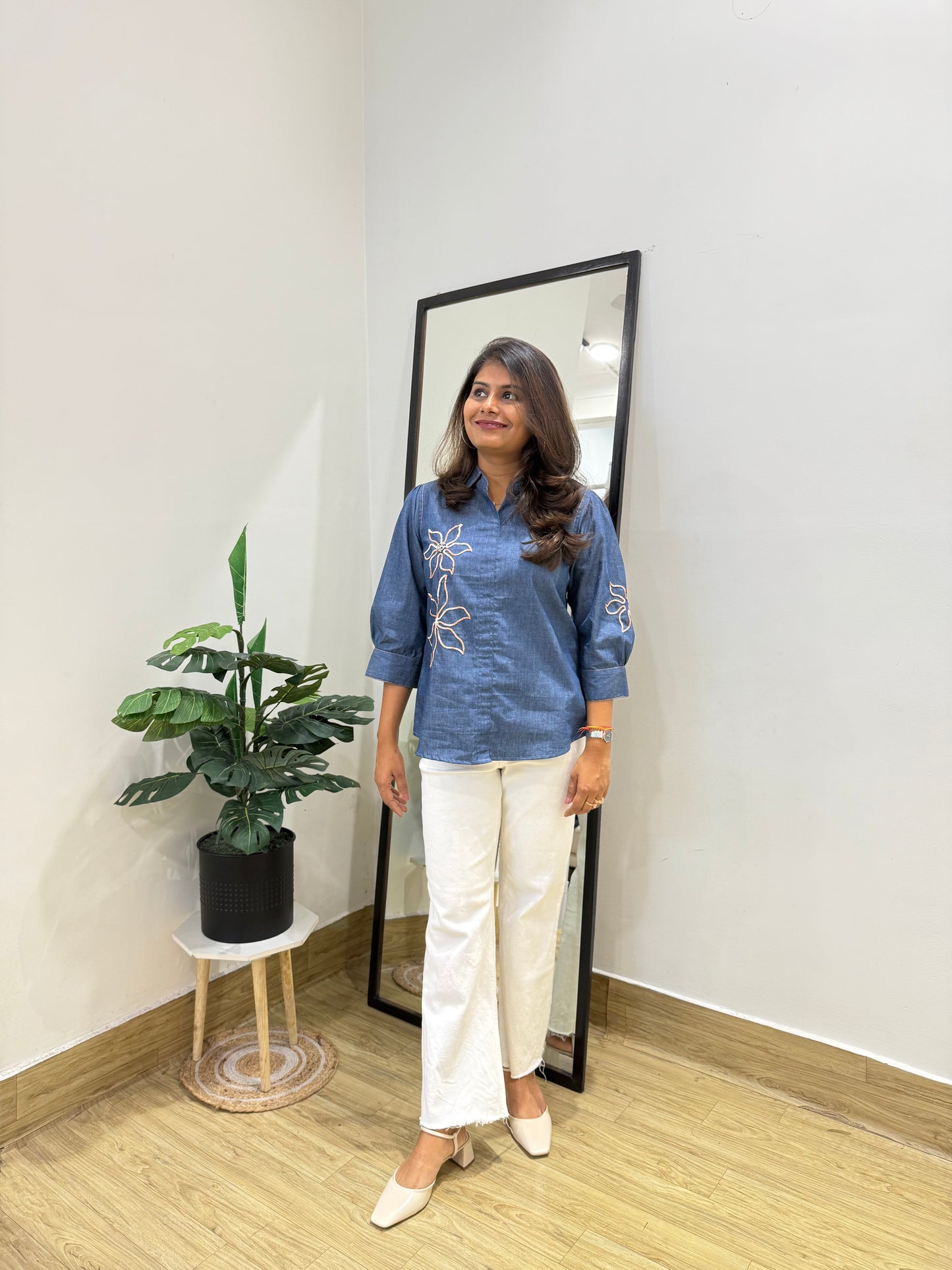 Denim embellished shirt