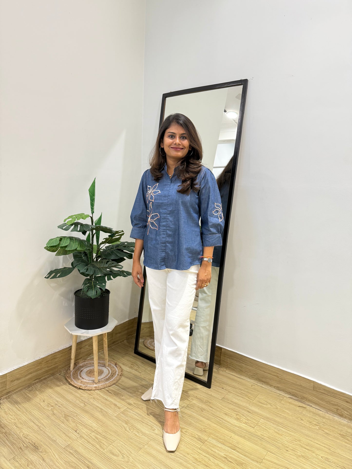 Denim embellished shirt